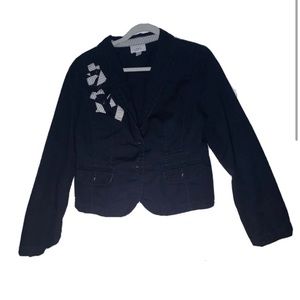 Ann Taylor LOFT Women's Sz 8 Cotton Jacket Navy Blue with White Pinstripe Detail